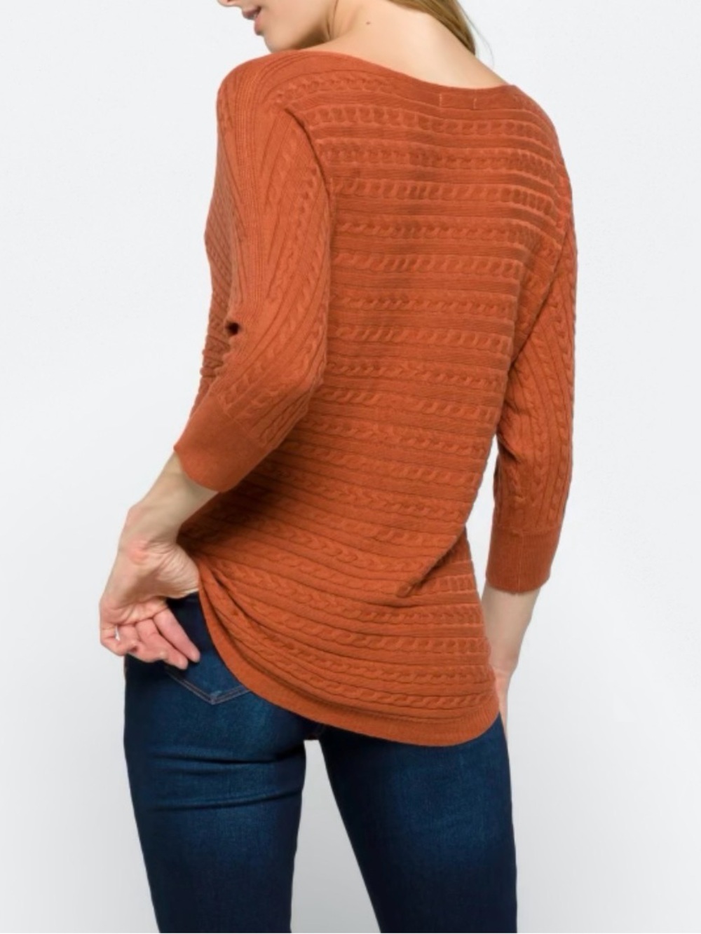 Women’s Cable Knit Sweater - Rust Orange - Picture 3 of 8